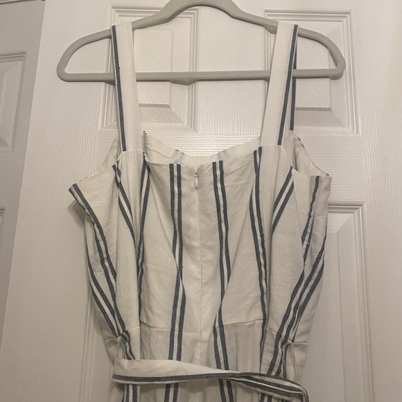 GAP apron wide leg jumpsuit blue and white strip linen - Picture 3 of 5